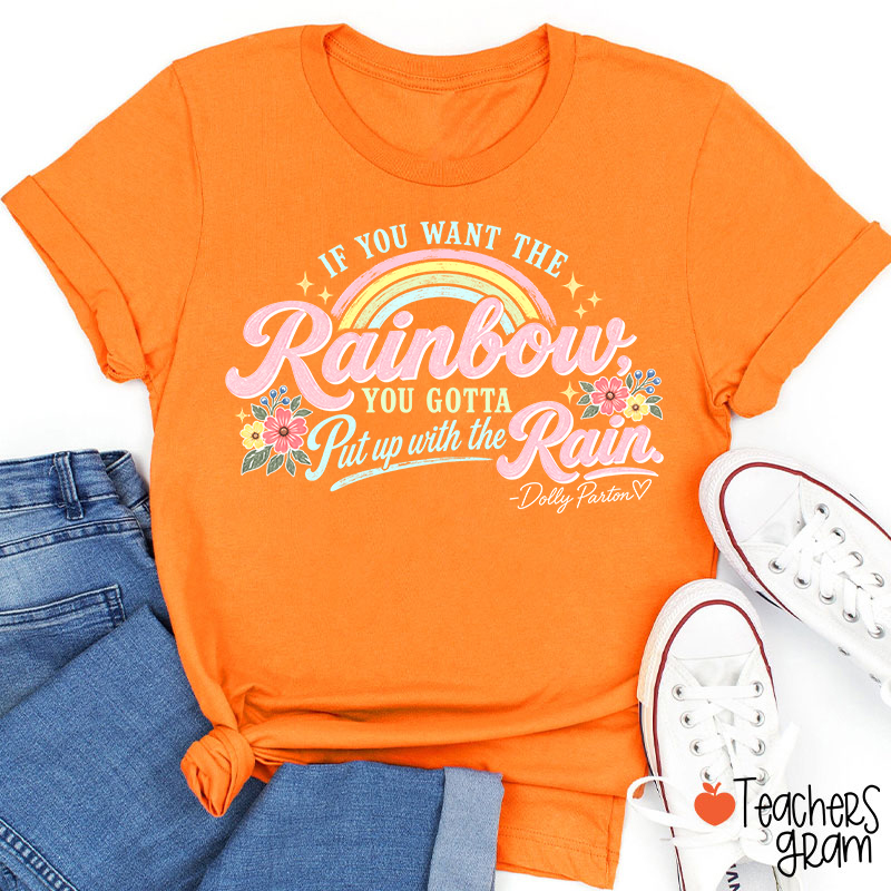Dolly Parton Rainbow Quote Floral Teacher T‑Shirt