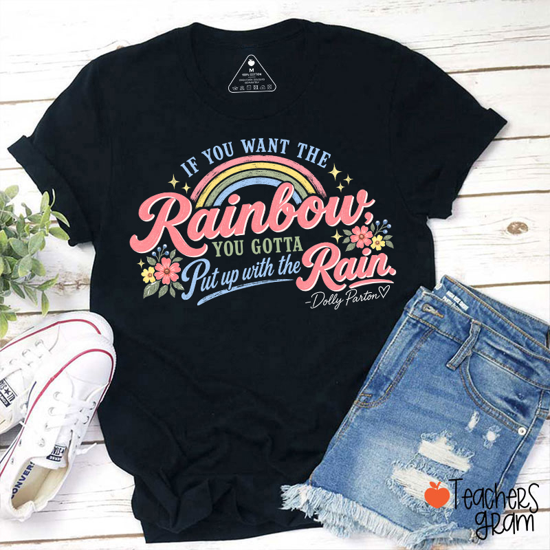 Dolly Parton Rainbow Quote Floral Teacher T‑Shirt