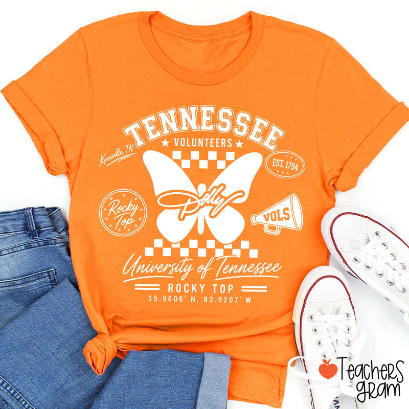 Tennessee Volunteers Rocky Top Dolly Butterfly Teacher T-Shirt