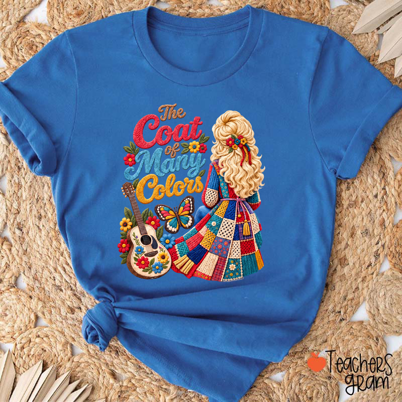 The Coat Of Many Colors Dolly Floral Guitar Teacher T-Shirt