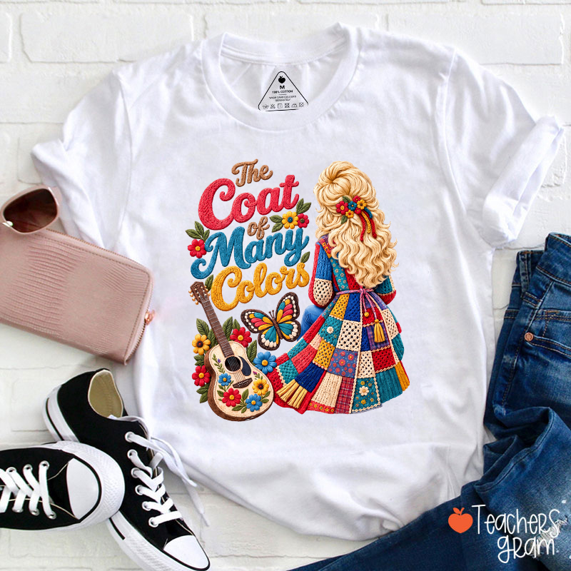 The Coat Of Many Colors Dolly Floral Guitar Teacher T-Shirt