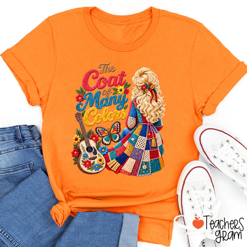 The Coat Of Many Colors Dolly Floral Guitar Teacher T-Shirt
