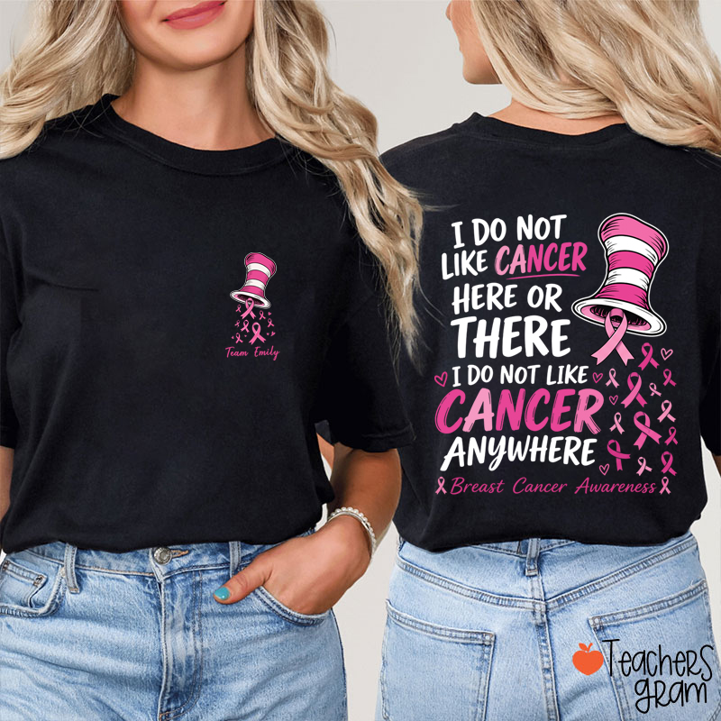 Personalized Team Name Pink Ribbon Striped Hat Teacher Two Sided T-Shirt