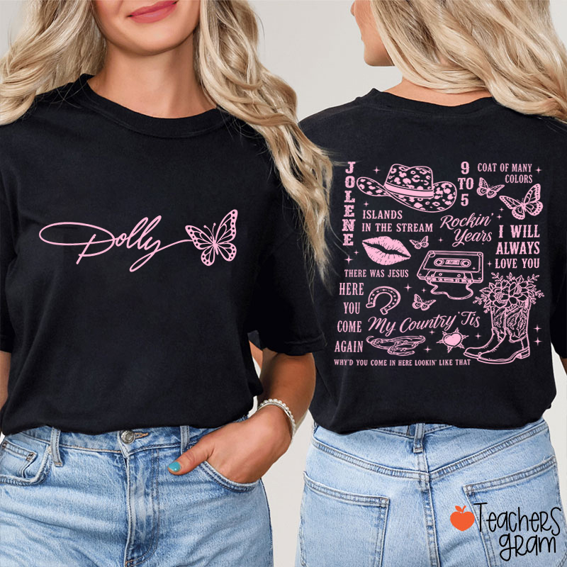 Butterfly Classic Song List Teacher Two Sided T‑Shirt