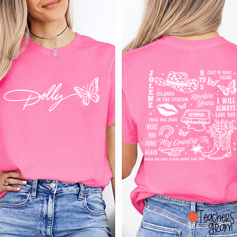 Butterfly Classic Song List Teacher Two Sided T‑Shirt