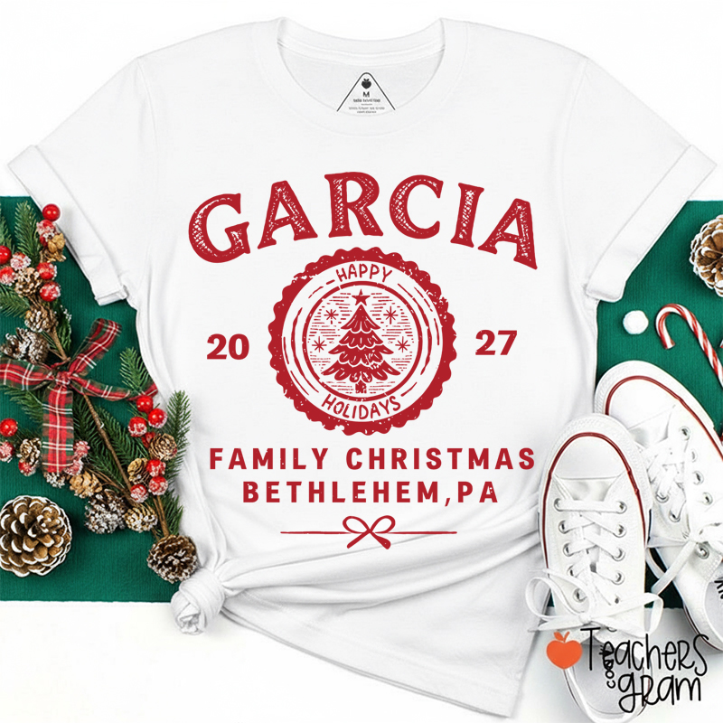 Personalized Vintage Family Christmas Crest Teacher T-Shirt