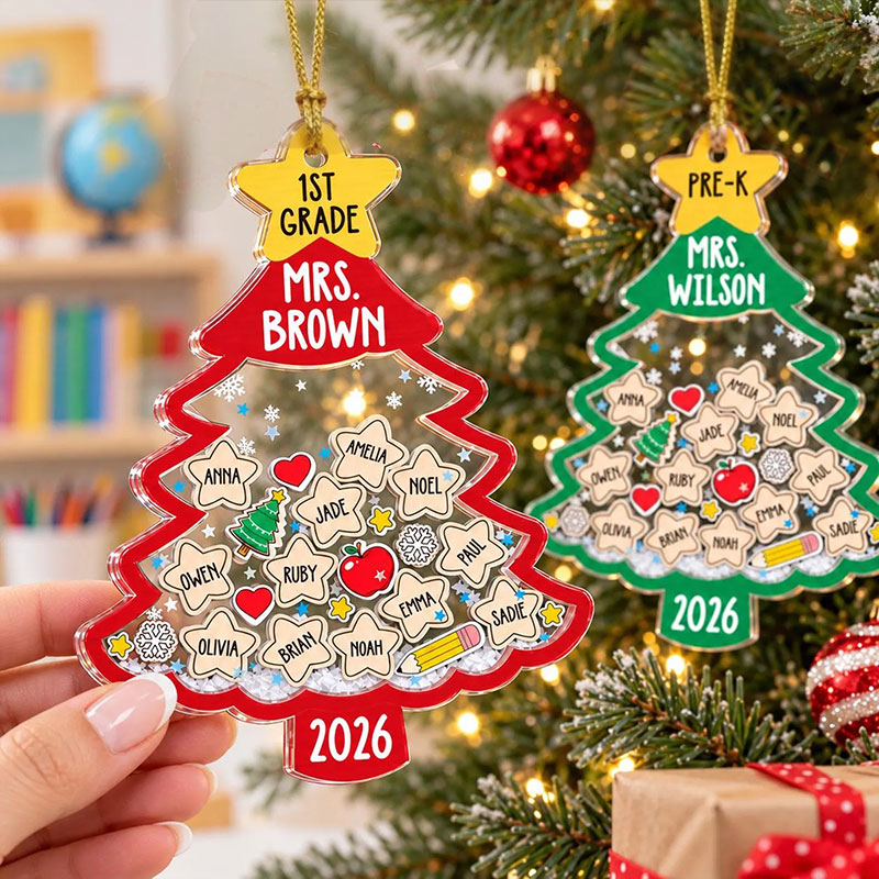 Personalized Teacher Christmas Tree Shaker Ornament