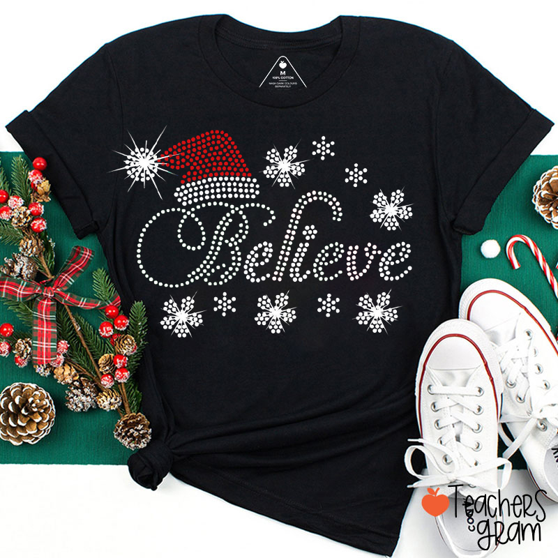 Sparkling Snowflake Believe Christmas Teacher T-Shirt
