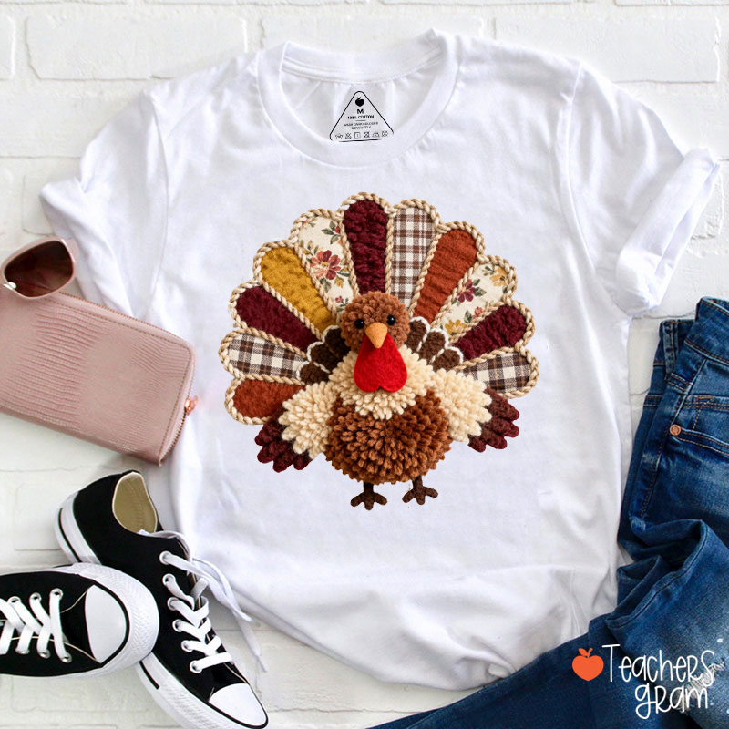 Faux Yarn Turkey Thanksgiving Teacher T-Shirt