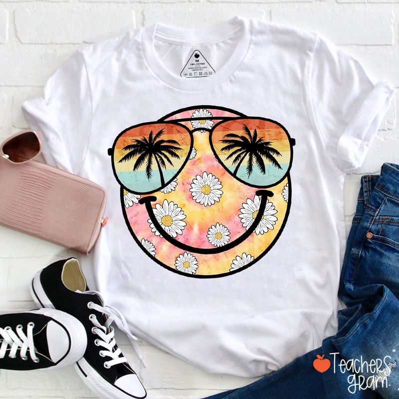 Summer Daisy Smile Face Teacher T-Shirt