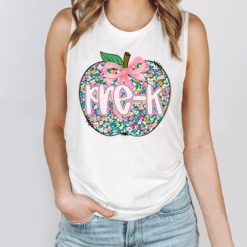 Personalized Grade Flowers Apple Teacher Tank Top