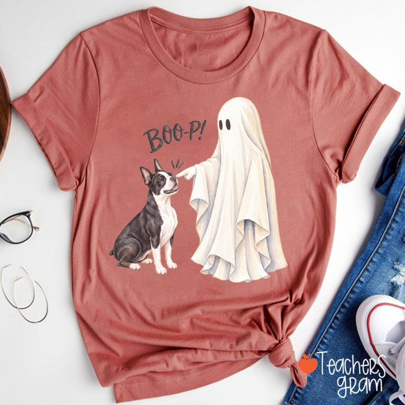 Personalized Dog Breed Ghost And Dog Breed Halloween Teacher T‑Shirt
