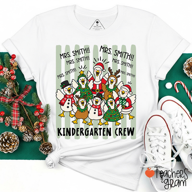 Personalized Name Christmas Silly Goose Crew Teacher T-Shirt