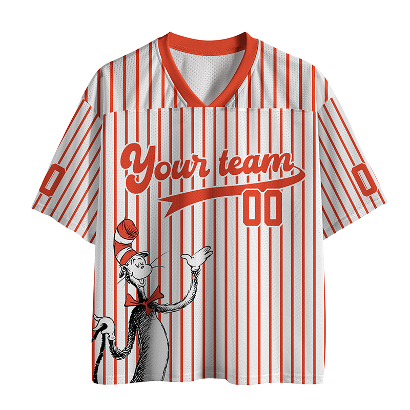 Personalized Team Name Cute Red Hat Cat Teacher Mesh Jersey