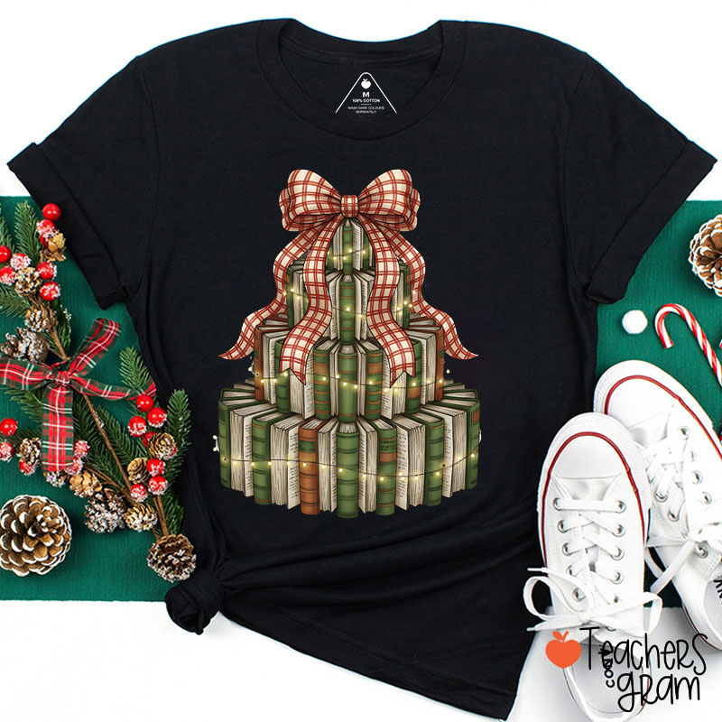 Christmas Book Tree Teacher T-Shirt
