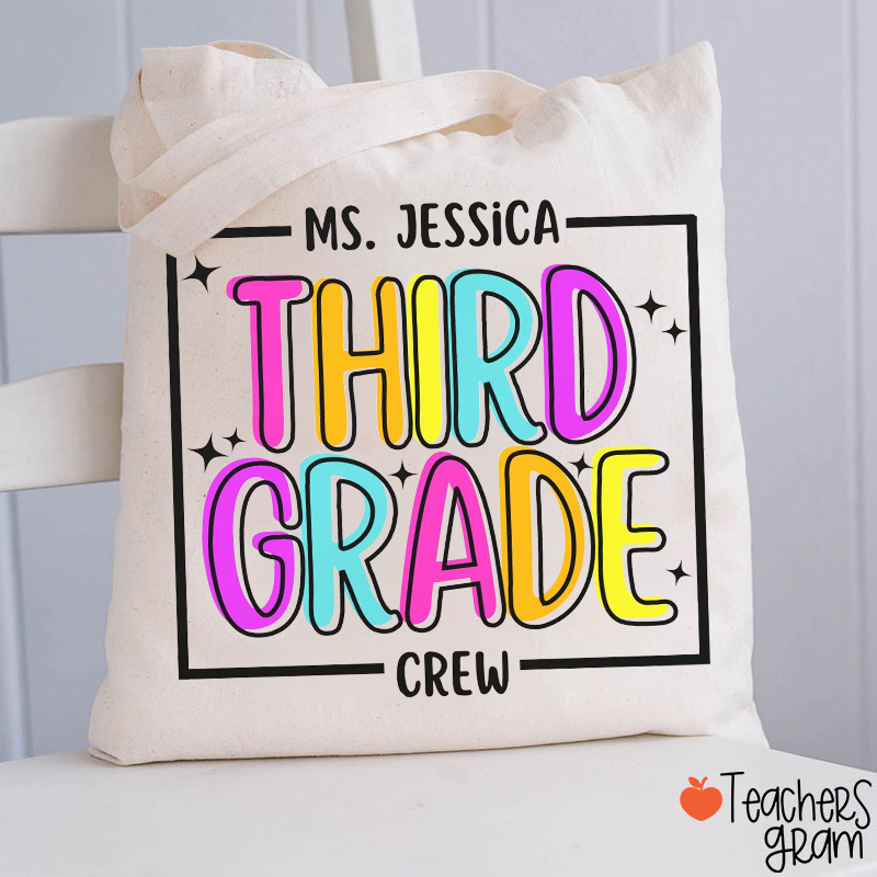 Personalized Grade My  Crew Color Fonts Teacher Tote Bag