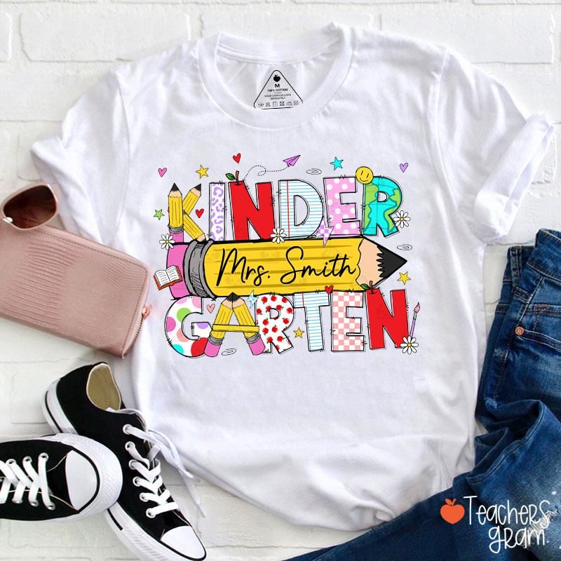 Personalized Grade And Name Pencil Teacher T-Shirt