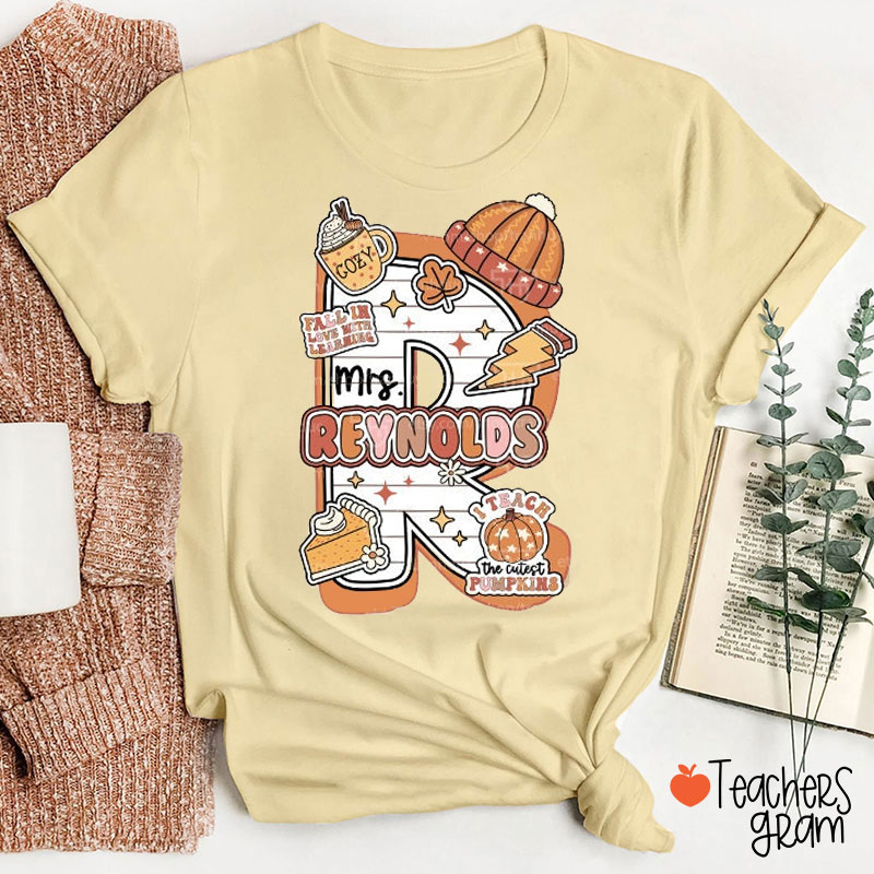 Personalized Letter Name Fall In Love With Learning Teacher T-Shirt