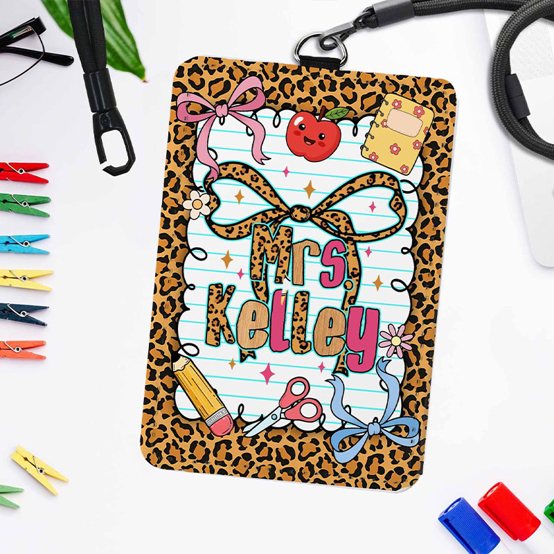 Personalized Name Leopard Printed Teacher Card Holder