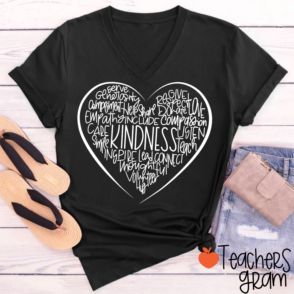 Kindness Teach Smile Teacher Female V-Neck T-Shirt
