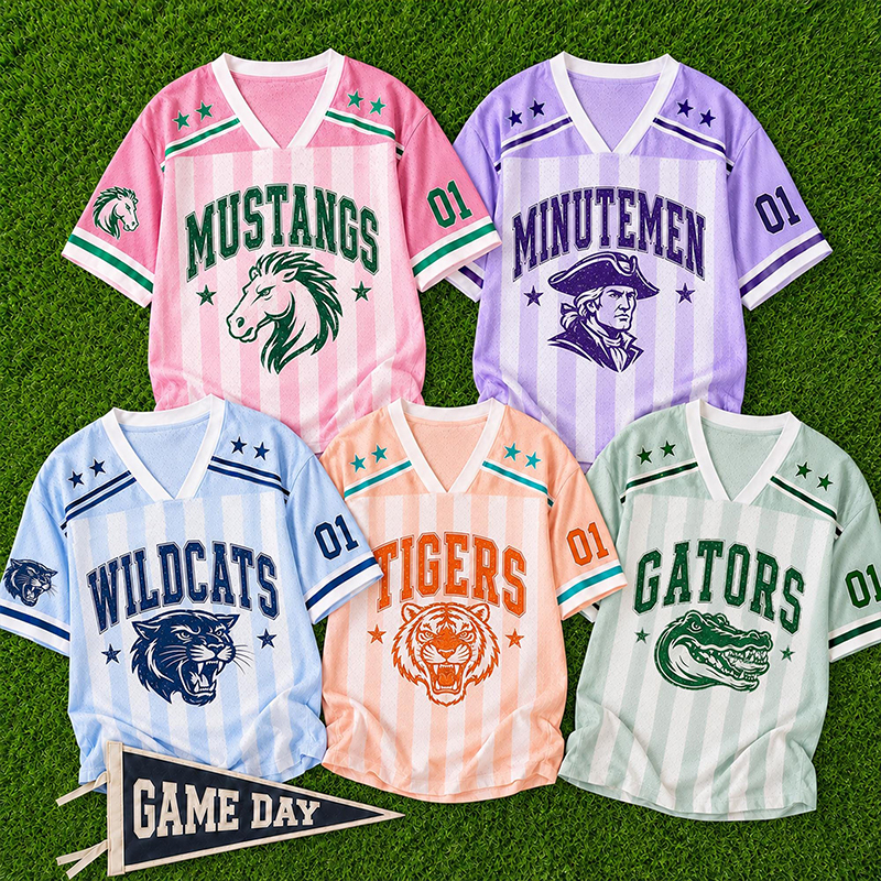 Personalized Mascot And Name Preppy Stripes Game Day Teacher Mesh Jersey