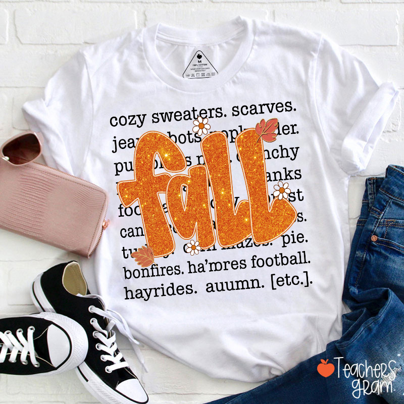 Faux Rhinestone Autumn Checklist Teacher T-Shirt