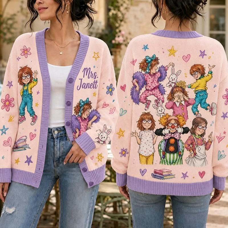 Personalized Whimsical Childrens Book Teacher Ugly Cardigan Sweaters