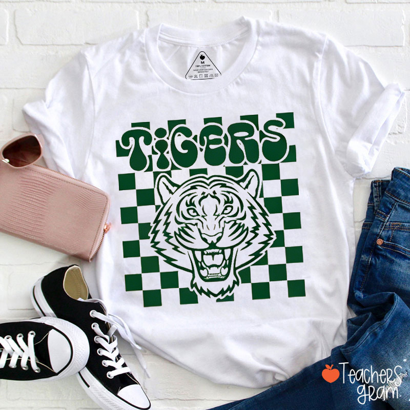 Personalized Mascot Checkered Teacher T-Shirt