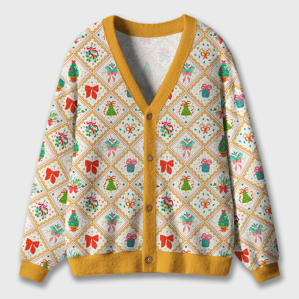 Checkerboard Lace Christmas Elements Teacher Ugly Cardigan Sweaters
