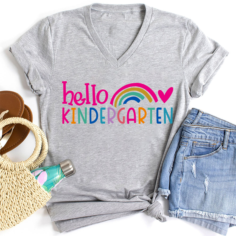 Personalized Hello Teacher Female V-Neck T-Shirt