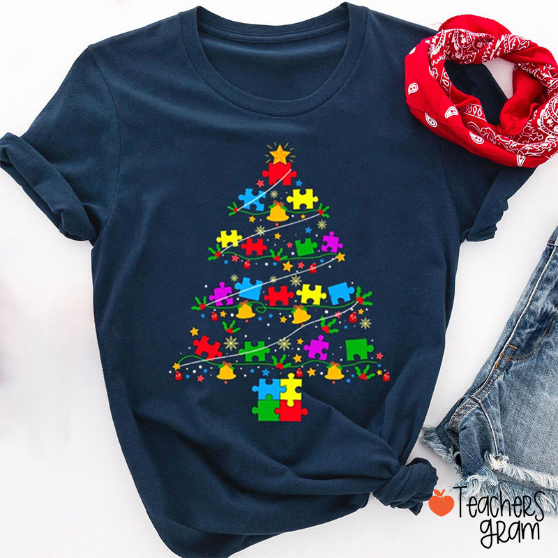 Autism Christmas Tree Teacher T-Shirt