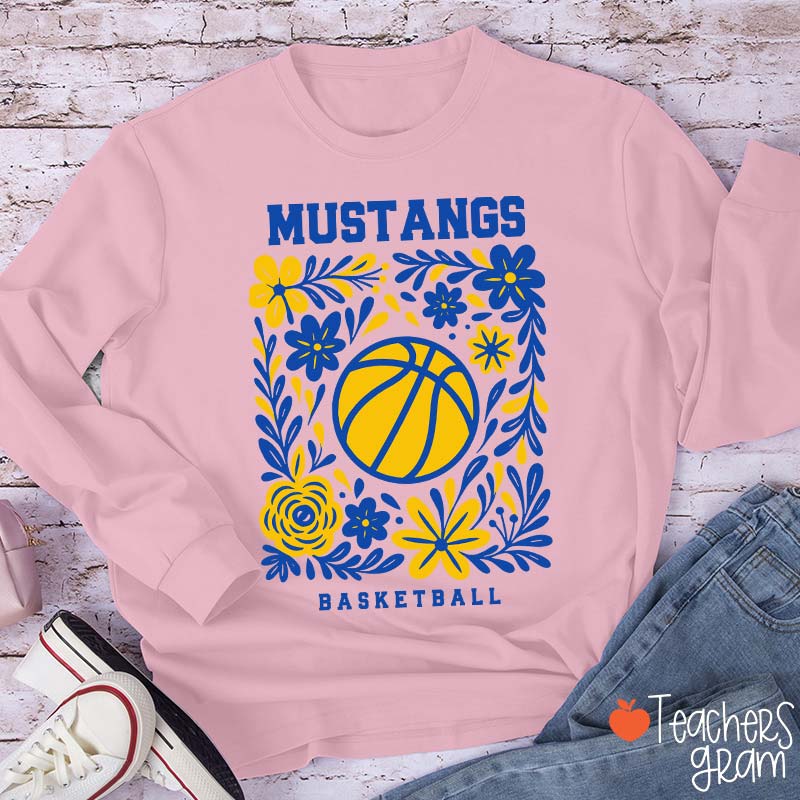 Personalized Mascot And Sport Flowers Teacher Long Sleeve T-Shirt