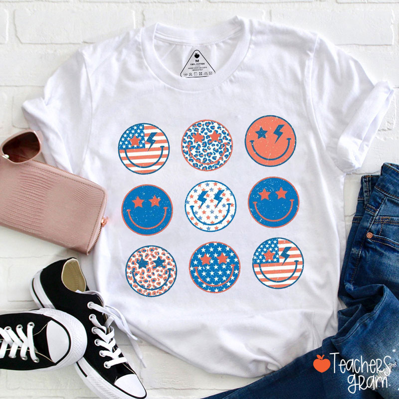 American Flag Smile Face Teacher T-Shirt