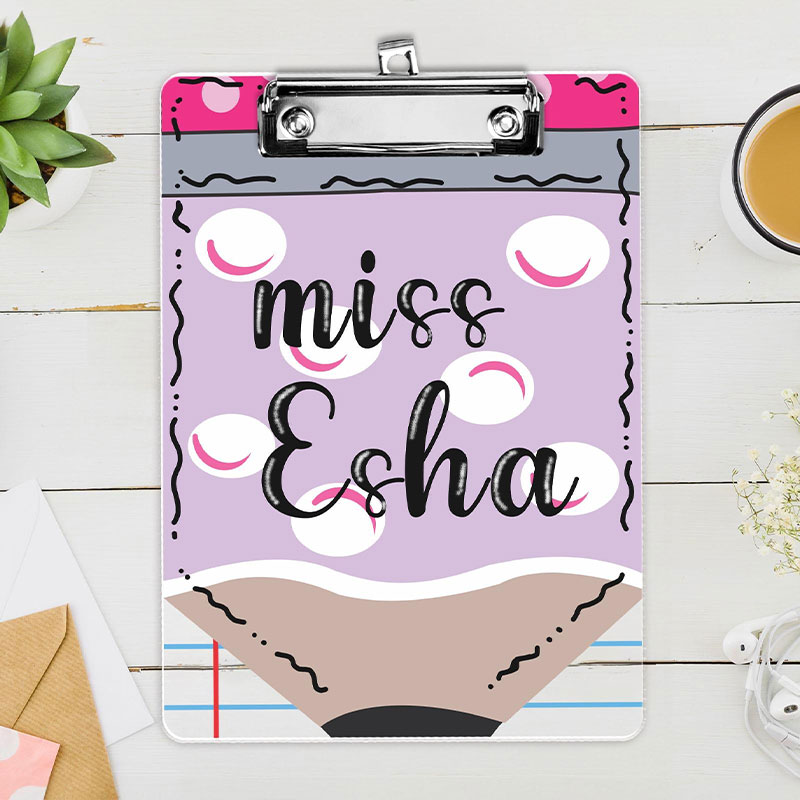 Personalized Pencil Illustration With Name Teacher Clipboard