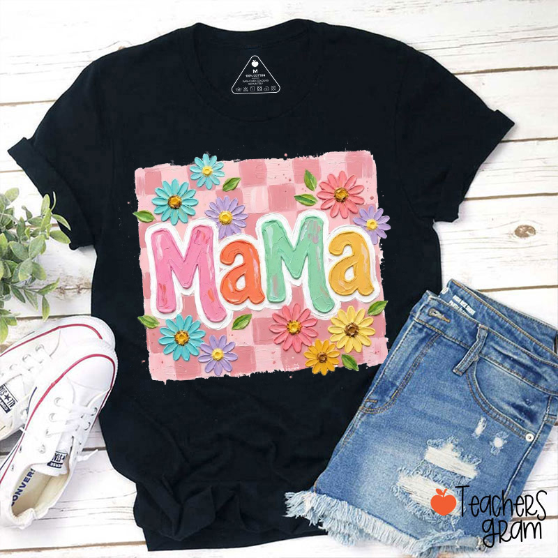 Comfort Colors Floral Mama Teacher T-Shirt