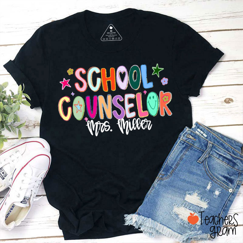 Personalized Retro Colorful Letters Stars And Flowers Teacher T-Shirt
