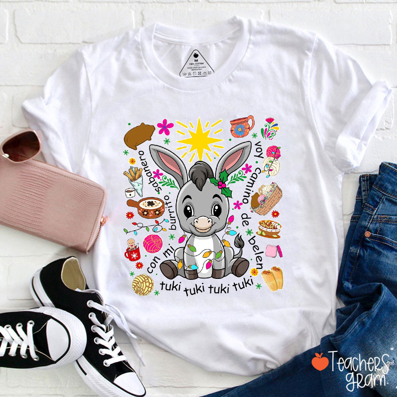 Cute Donkey And Mexican Food Spanish Teacher T-Shirt