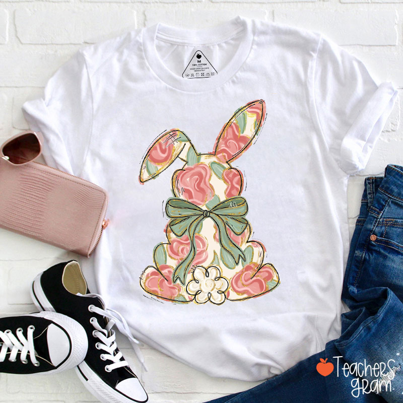 Flowers Easter Bunny Teacher T-Shirt