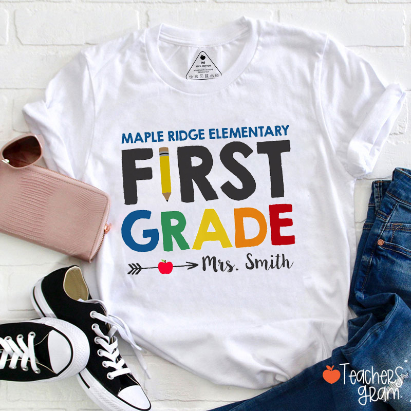 Personalized Name Grade And School Teacher T-Shirt