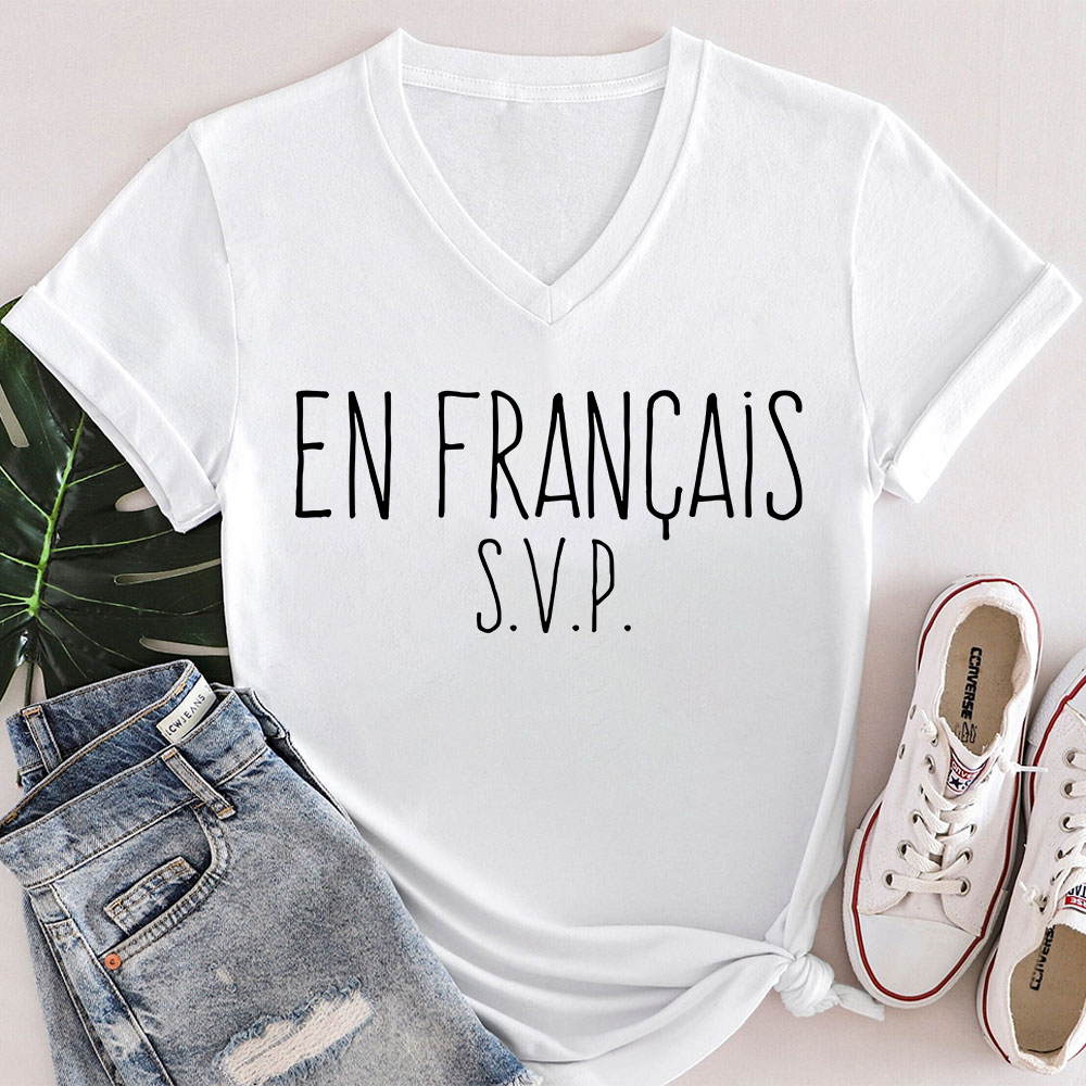 En Francais French  Teacher Female V-Neck T-Shirt