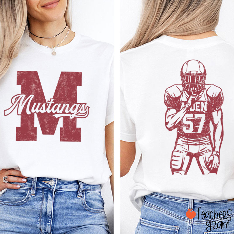 Personalized Mascot Name And Number Teacher Two Sided T‑Shirt