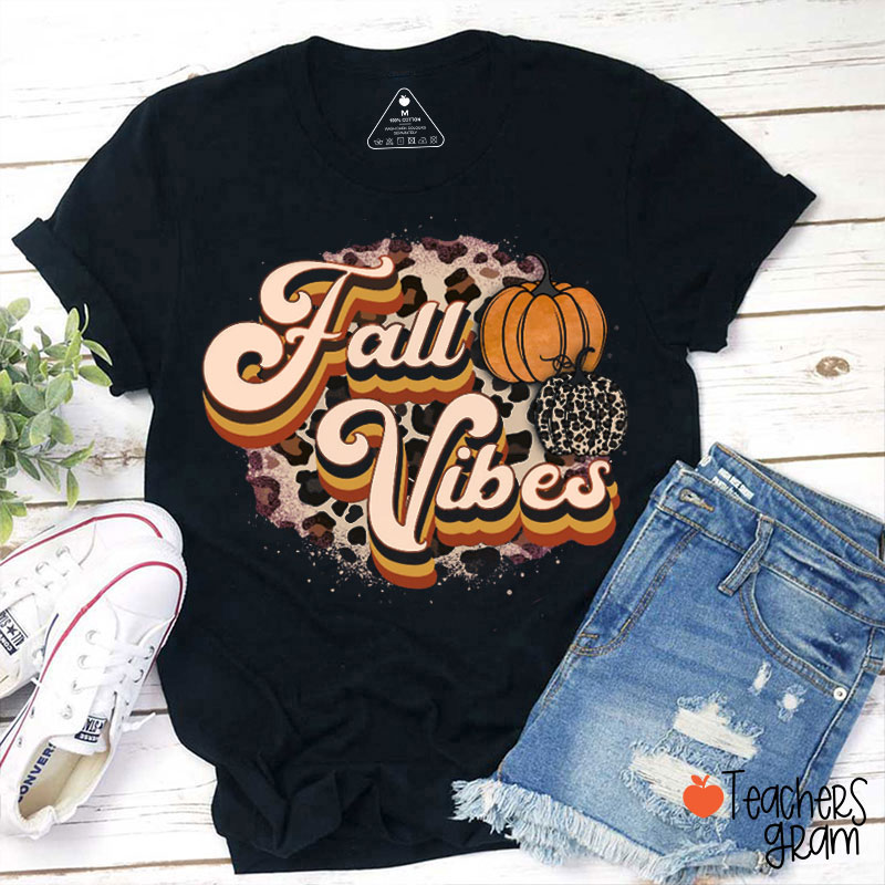 Leopard Print Fall Vibes Teacher T-Shirt