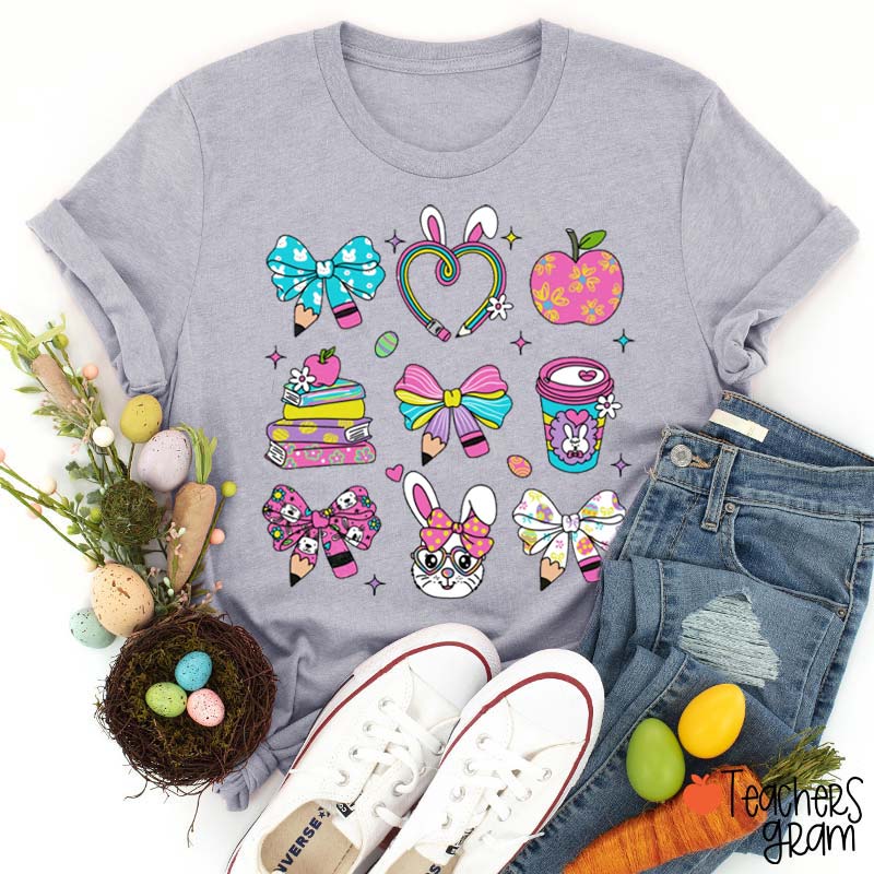 Easter Pencil Bow Tie Heart Teacher T-Shirt