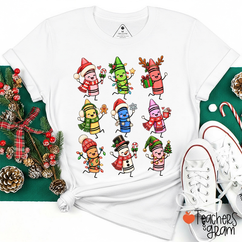 Cute Christmas Crayon Squad Teacher T-Shirt