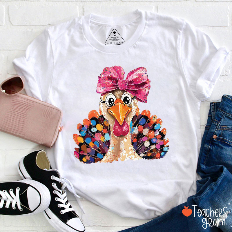 Coquette Turkey At The Table Teacher T-Shirt