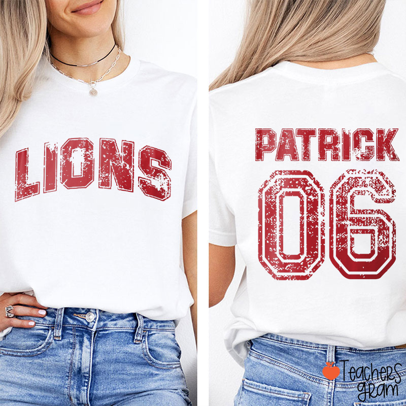 Personalized Mascot Name Number Vintage Distressed Varsity Teacher Two Sided T-Shirt