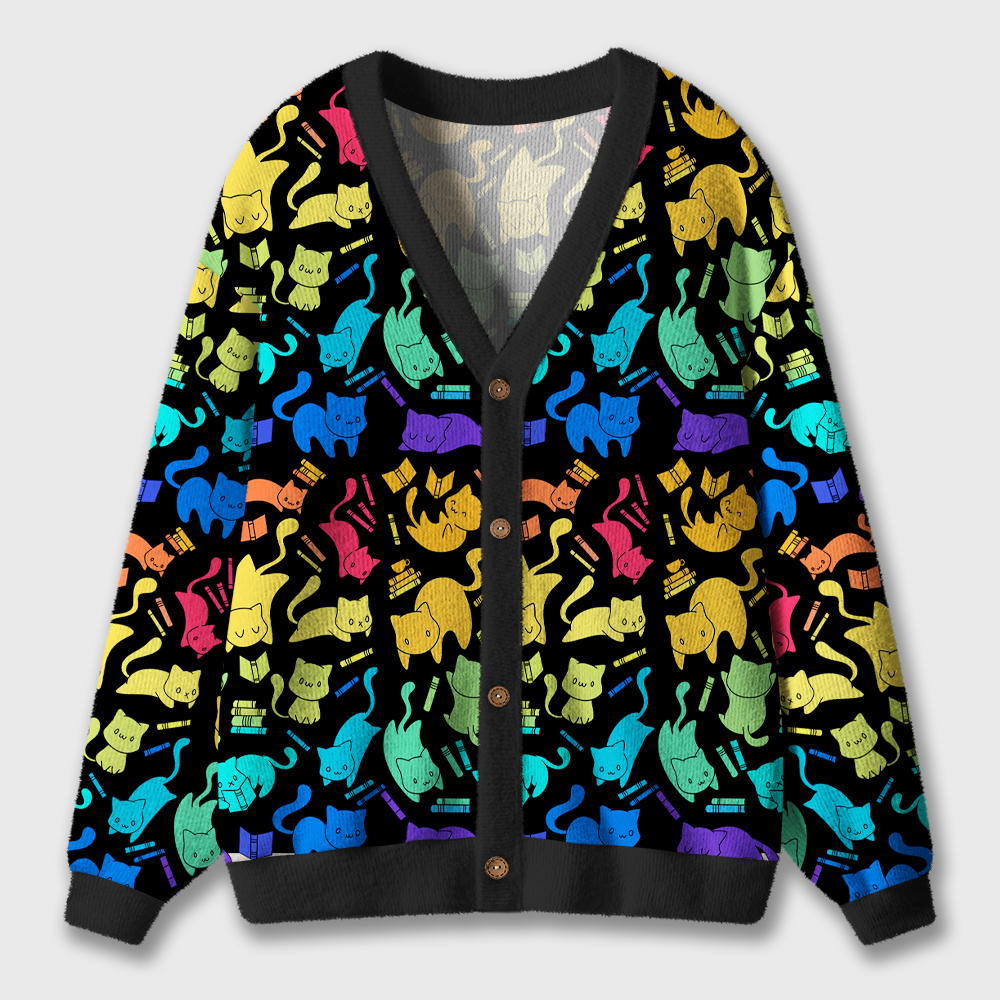 Cute Colorful Cat Teacher Ugly Cardigan Sweaters