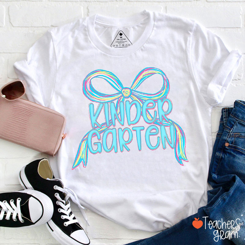 Personalized Grade Blue Bow Teacher T-Shirt