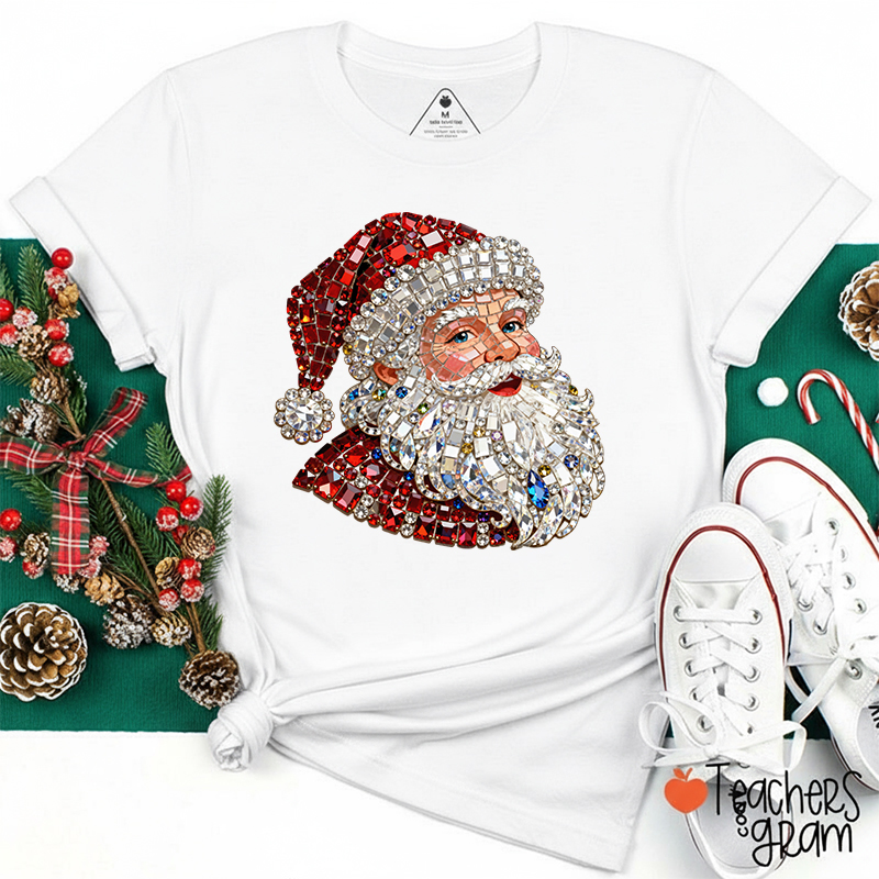 Faux Rhinestone Santa Teacher T-Shirt