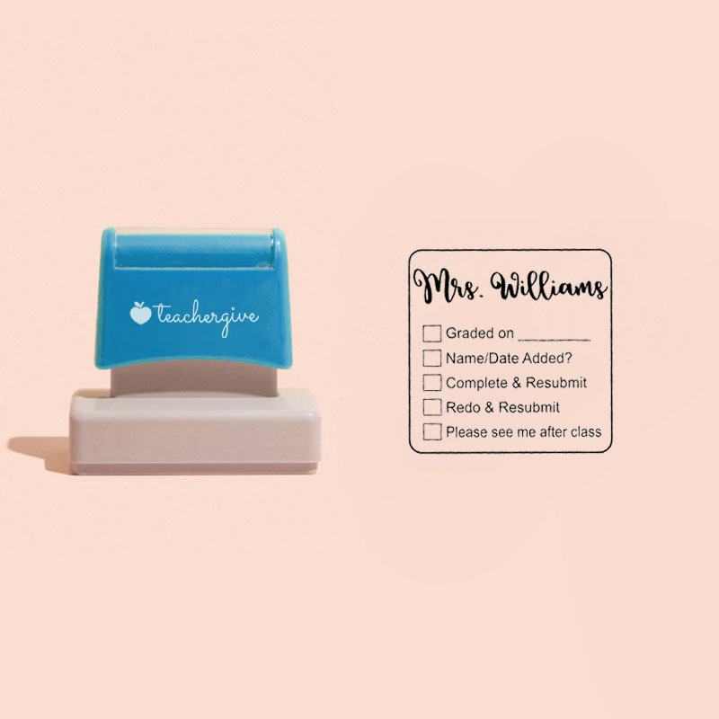 Personalized Six Line Grading Teacher Large Rectangle Stamp